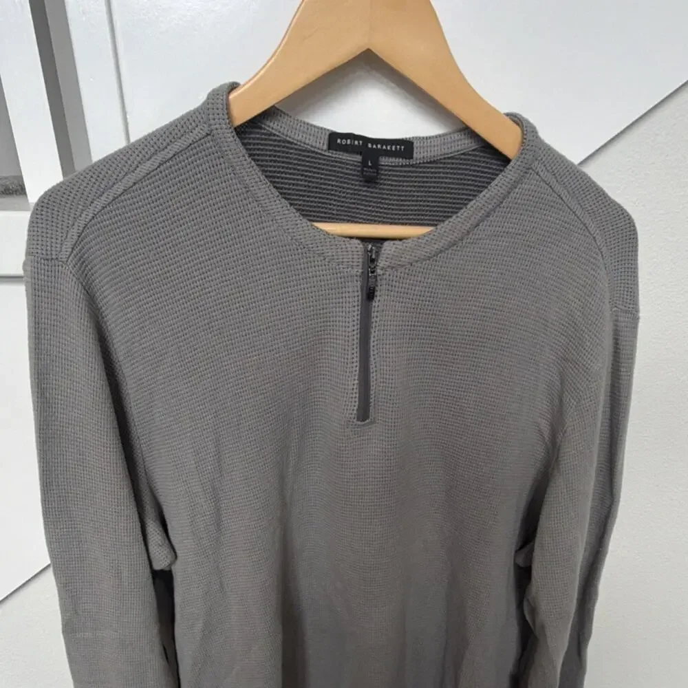 Robert Barakett Mens Gray Waffle 1/4 Zip Pullover Sweater Long Sleeve Size L